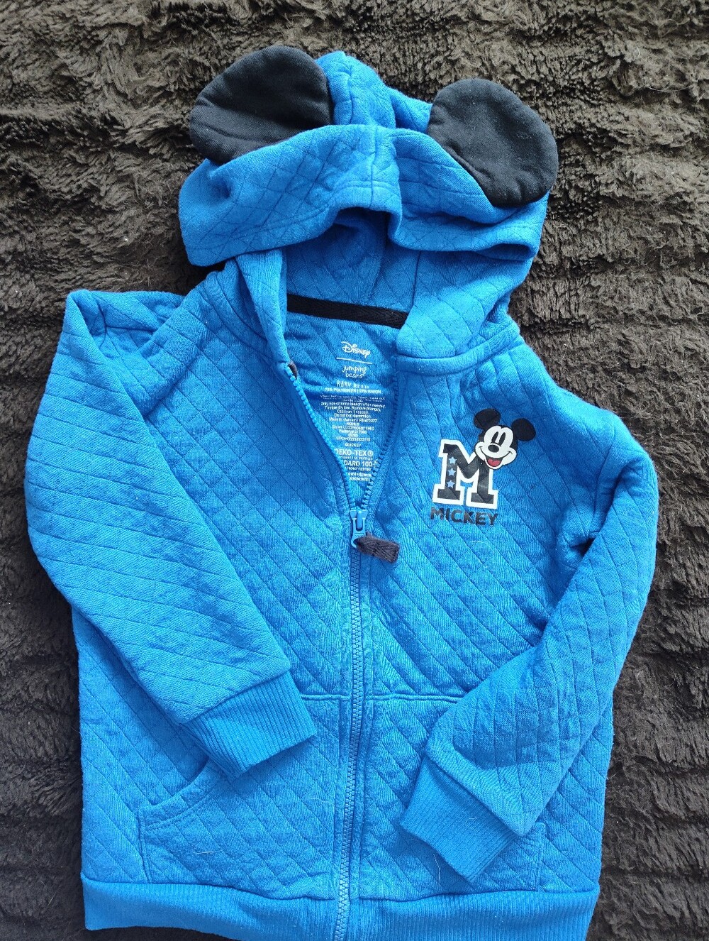 Disney Blue Mickey Quilted Hooded Zip Jacket with Ears